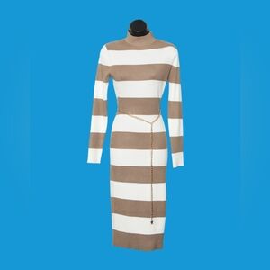 Almost Famous Tan and Cream Striped Long Sleeve Dress